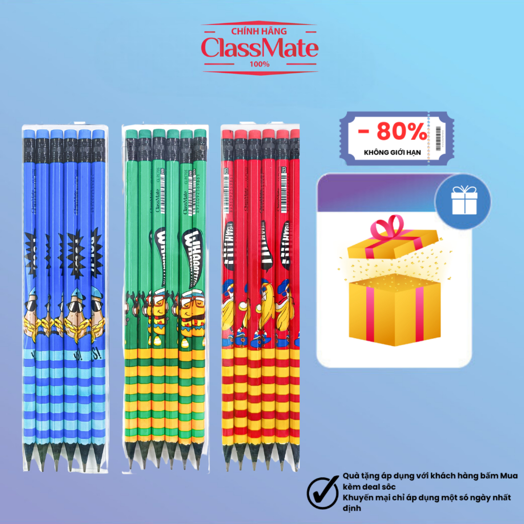 Vỉ 6 Chiếc Bút Chì Gỗ Cao Cấp Có Tẩy CLASSMATE Ngòi 2B, Nét Bút Mịn Chì Mềm, Dùng Cho Bé Tập Viết CL-PC705