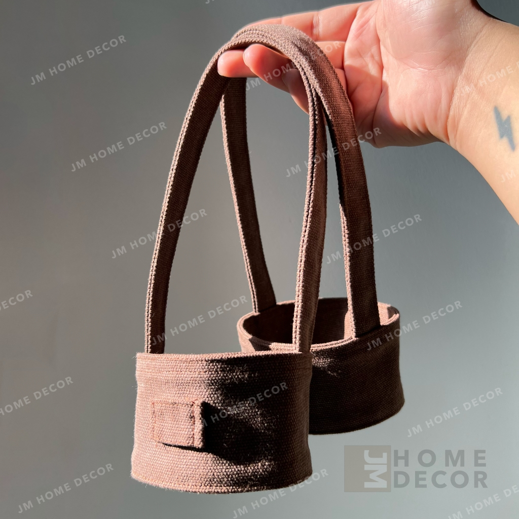 Quai Xách Ly Giữ Nhiệt, Trà Sữa, Cà Phê Vải Canvas Dày Màu Trơn