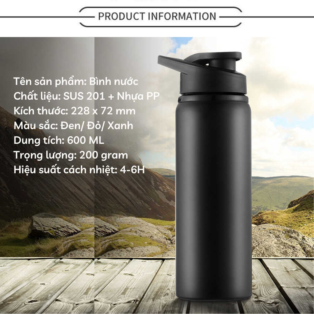 Bình nước thể thao 600ml hàng chuẩn, bình nước xe đạp nhẹ bền chắc tay - B4