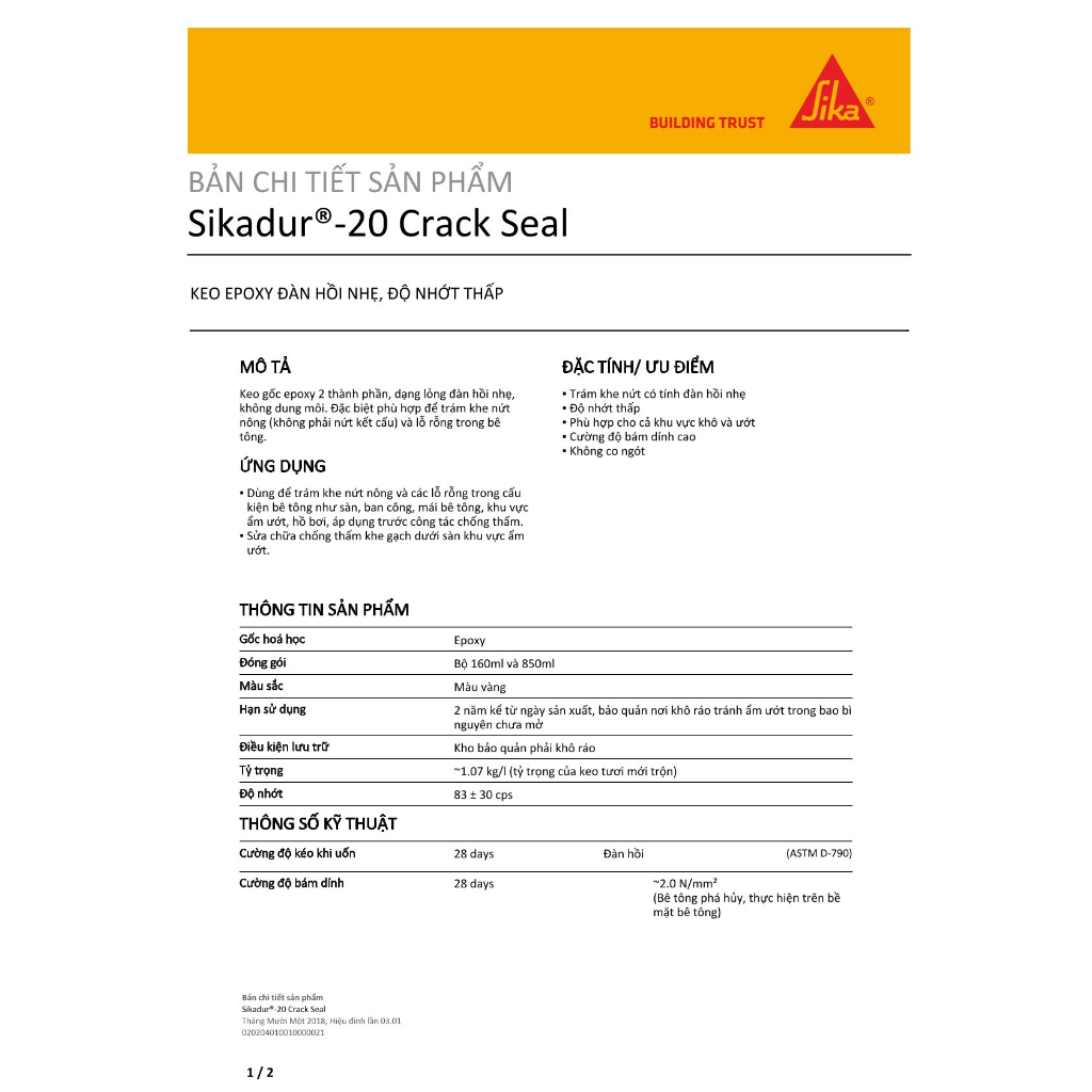 Sikadur 20 Crack Seal – Trám khe nứt, xử lý vết nứt chân chim, dùng được cho khu vực khô/ẩm ướt