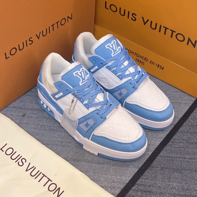 GIÀY LV TRAINER SNEAKER WHITE BLUE LAI AU