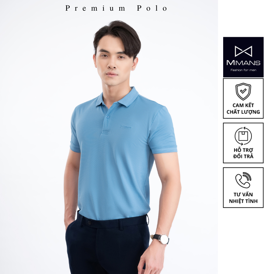 Áo polo nam MMANS màu xanh aqua basic tinh tế sang trọng chất vải cotton poly cao cấp co giãn 4 chiều không nhăn nhàu