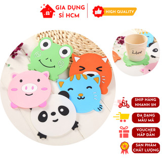 Đế lót ly bằng nhựa hình thú đáng yêu, miếng lót ly hình mặt thú hoạt hình dễ thương