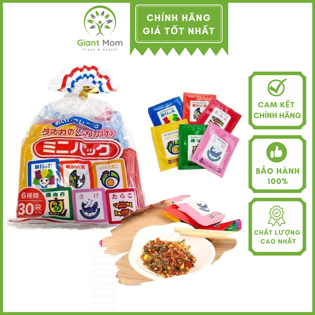 Gia vị rắc cơm cho bé Giantmom - Rắc cơm Nhật Bản Tanaka cho bé ăn dặm 6 vị gồm 30 gói nhỏ