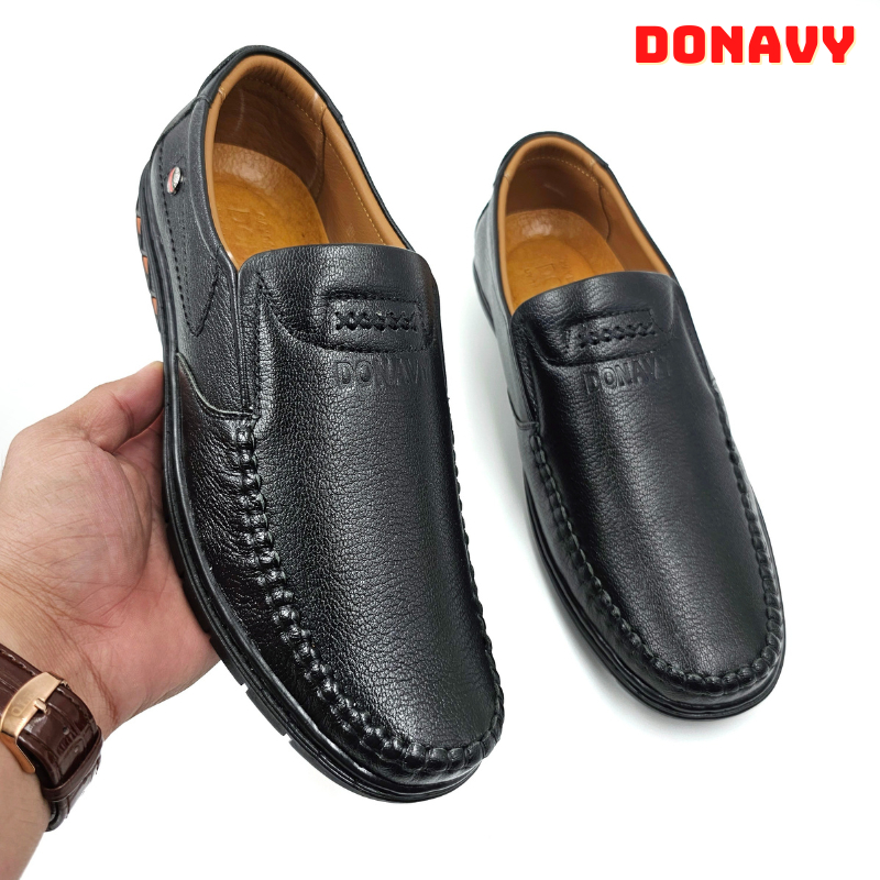 Giày Lười Nam Da Bò Thật Tự Nhiên DONAVY, Hàng May Quai Chắc Chắn Có 02 Màu Đen Nâu - DGLKV