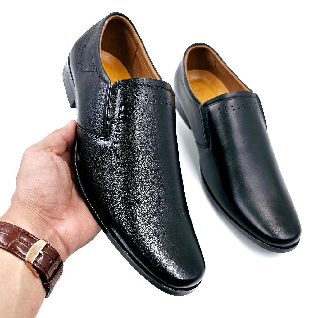 Giày Tây Mũi Nhọn Nam Da Bò Thật, Kiểu Quai Trơn Cao Câp DONAVY -DO.GTMN