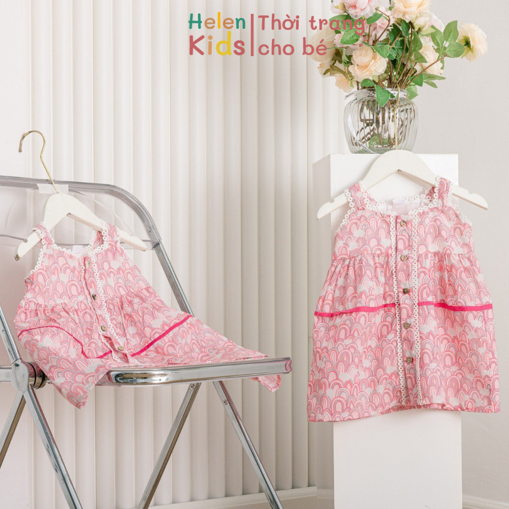 Váy 2 Dây Bé Gái Helen Kids Váy Khuy Phối Ren Cho Bé OP2131