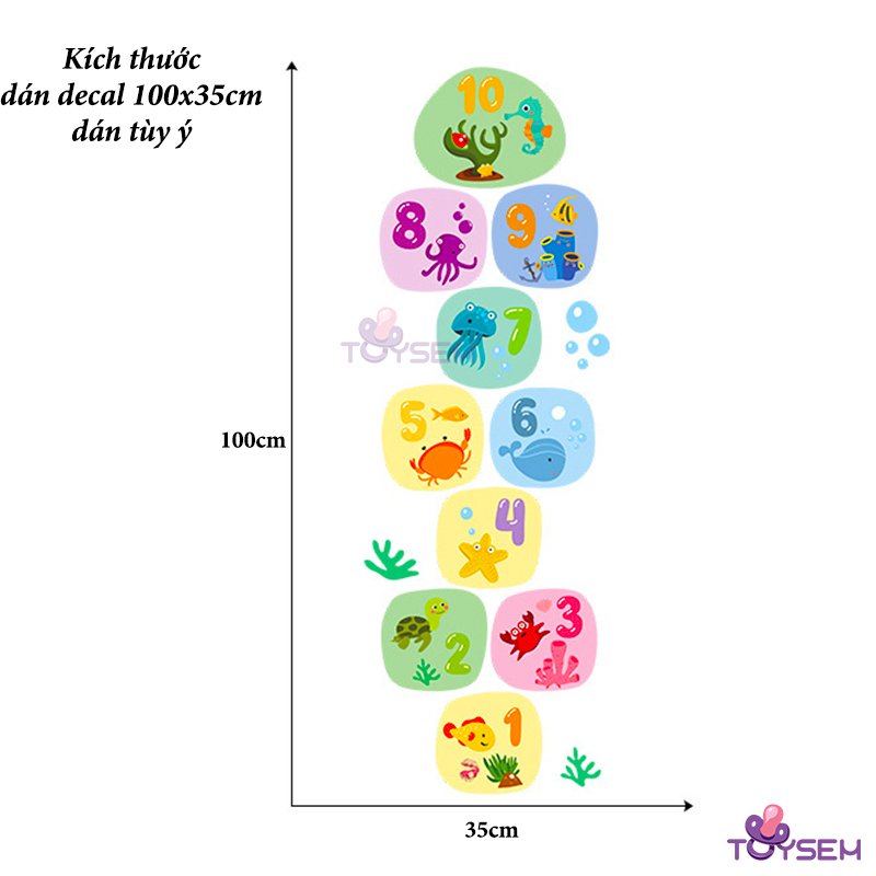 Decal dán sàn nhà nhảy lò cò theo ô từ 1 đến 10 Toysem cho bé chơi vừa học toán FX-B209 - Quà tặng sinh nhật cho bé