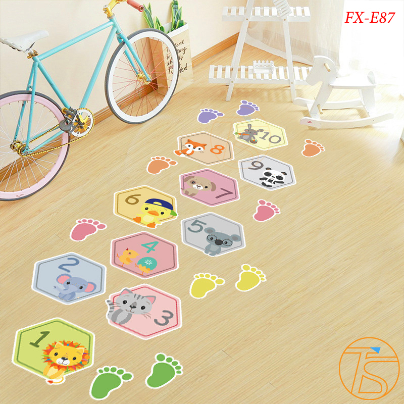 Decal dán sàn nhà trò chơi nhảy lò cò Toysem mẫu cầu vồng FX-E86 theo ô từ 1 đến 10 - Quà tặng sinh nhật cho bé