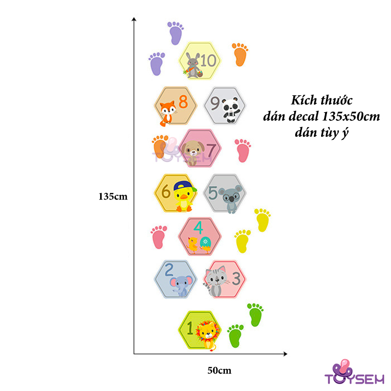 Decal dán sàn nhà trò chơi nhảy lò cò Toysem mẫu cầu vồng FX-E86 theo ô từ 1 đến 10 - Quà tặng sinh nhật cho bé
