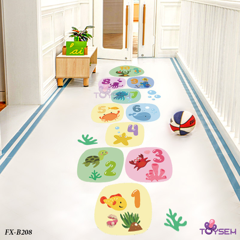 Decal dán sàn nhà nhảy lò cò theo ô từ 1 đến 10 Toysem cho bé chơi vừa học toán FX-B209 - Quà tặng sinh nhật cho bé