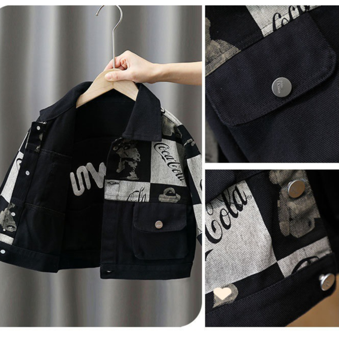 Áo kháo Denim in hoạ tiết phong cách Hàn Quốc thời trang trẻ em 2023