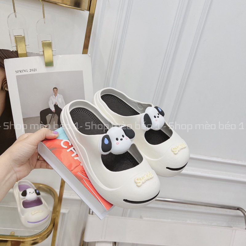 Sục cross quai ngang mũi tròn cún phồng fullbox hàng cao cấp