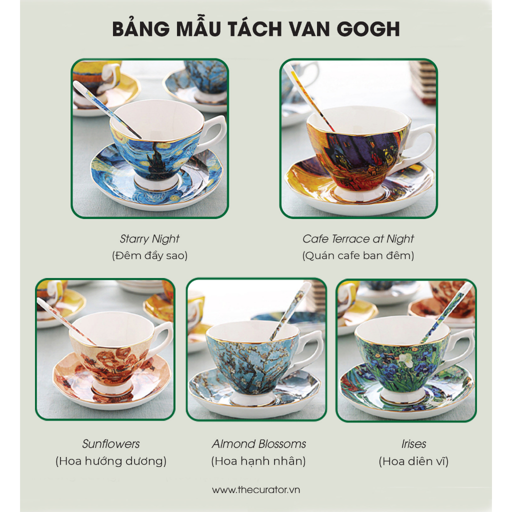 Bộ tách uống trà Van Gogh in hình nhiều tác phẩm hội họa tặng sinh nhật, đồng nghiệp