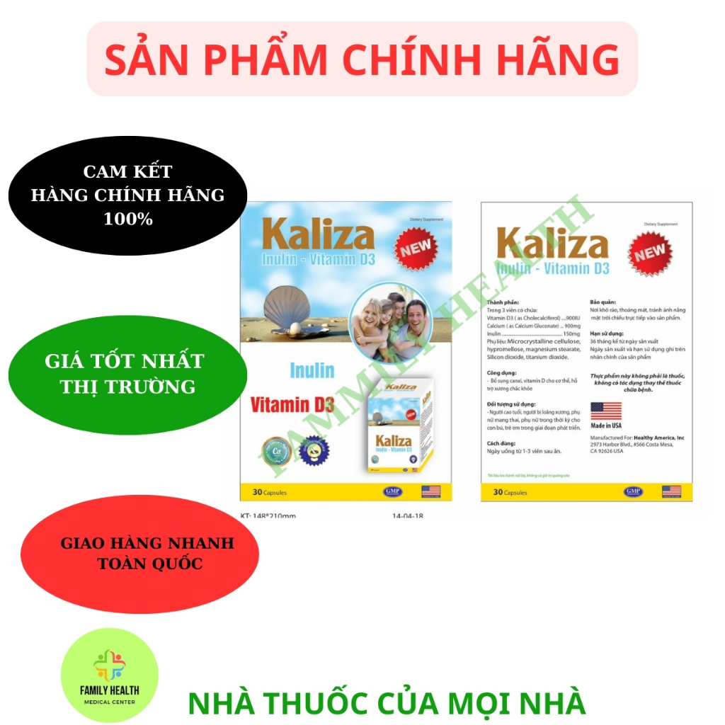 Viên uống bổ sung Canci KALIZA- Bổ sung canxi thiên nhiên, dễ hấp thu 30 viên - aken newcarw Hinnew