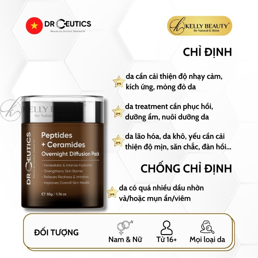 Kem Đêm Phục Hồi Da DrCeutics Deptides + Ceramides Overnight Diffusion Pack - Dưỡng Ẩm, Tăng Đề Kháng Da - Kelly Beauty