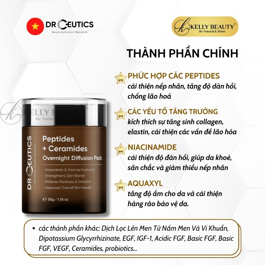 Kem Đêm Phục Hồi Da DrCeutics Deptides + Ceramides Overnight Diffusion Pack - Dưỡng Ẩm, Tăng Đề Kháng Da - Kelly Beauty