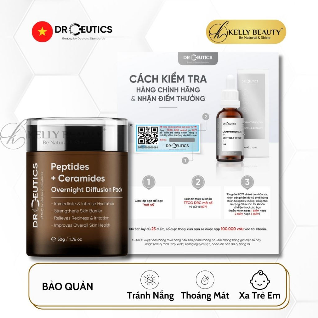 Kem Đêm Phục Hồi Da DrCeutics Deptides + Ceramides Overnight Diffusion Pack - Dưỡng Ẩm, Tăng Đề Kháng Da - Kelly Beauty