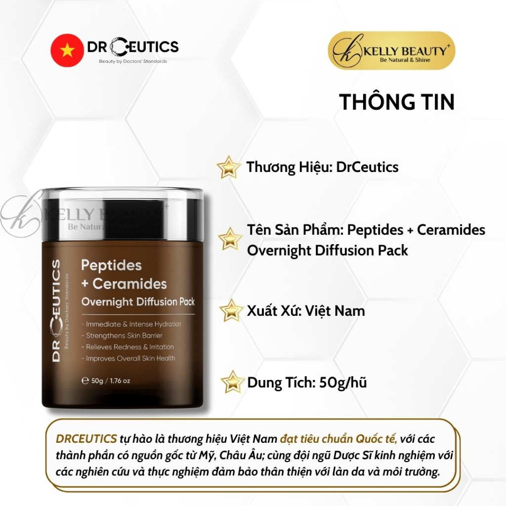 Kem Đêm Phục Hồi Da DrCeutics Deptides + Ceramides Overnight Diffusion Pack - Dưỡng Ẩm, Tăng Đề Kháng Da - Kelly Beauty