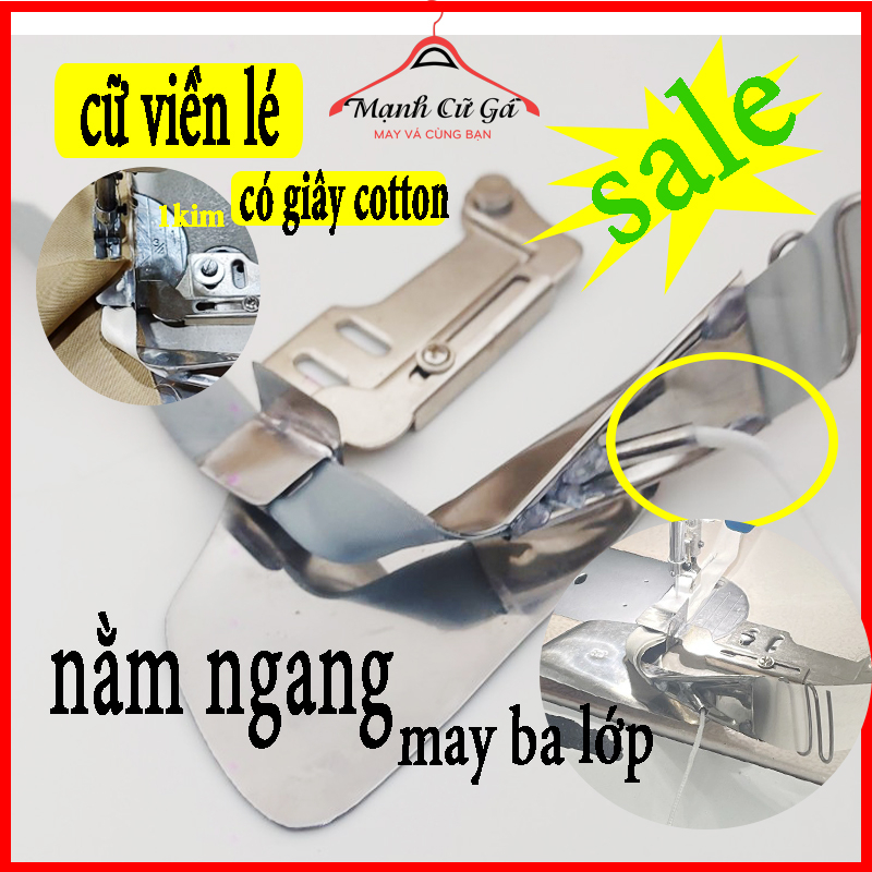 Cữ viền lé pijama nằm ngang may ba lớp có lõi ( giây cotton) máy 1kim