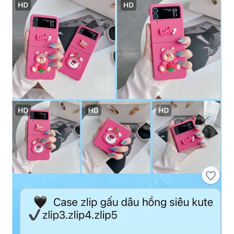 Ốp lưng Samsung Z Flip 3 , Z Flip 4 dẻo màu lưng hình gấu dâu