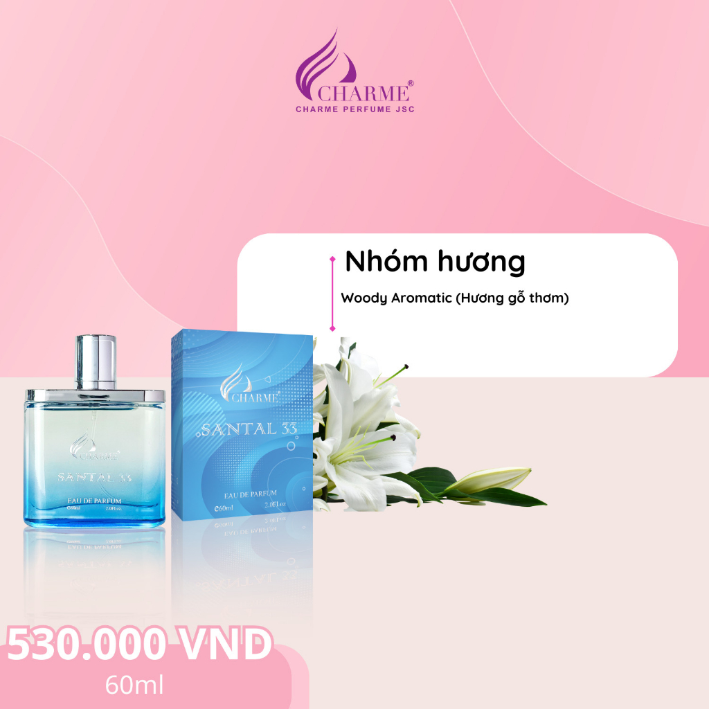Nước hoa nam Charme Santal 33 sang trọng, lôi cuốn, tinh tế chai 60ml