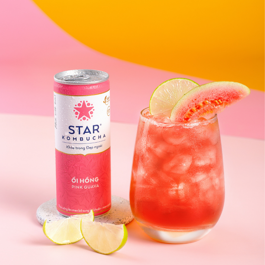 Combo 4 lon trà STAR KOMBUCHA mix vị  - Trà lên men kombucha chứa probiotics bảo vệ sức khoẻ