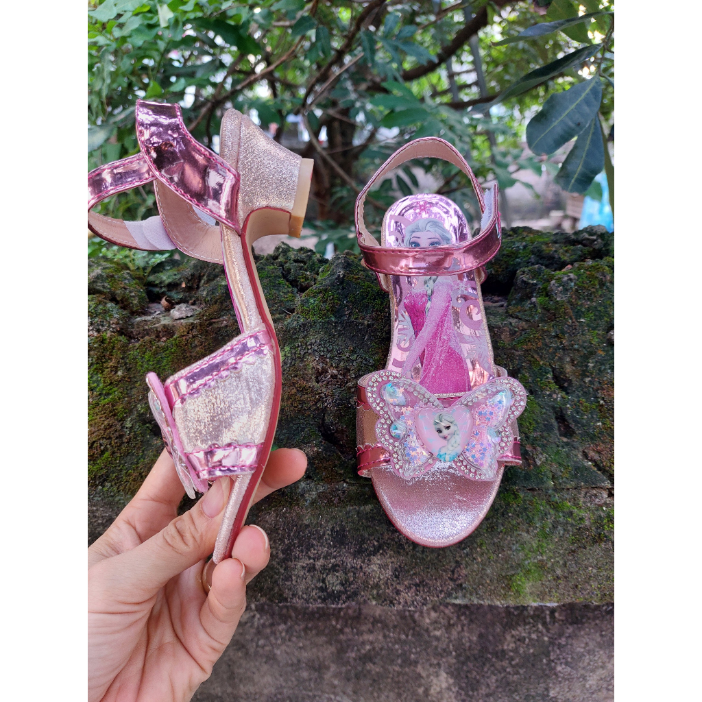 Dép sandal cho bé cao gót, dép quai nơ công chúa Elsa cho bé gái DS1D