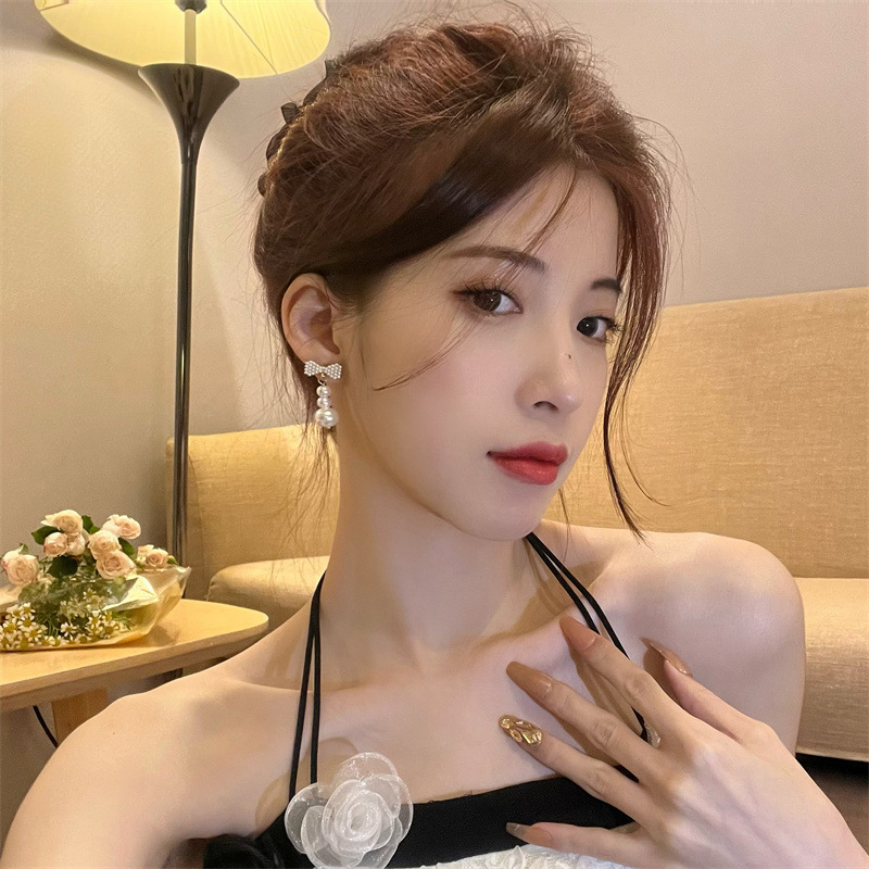 Bông tai/ Hoa tai 3 hạt có đính nơ