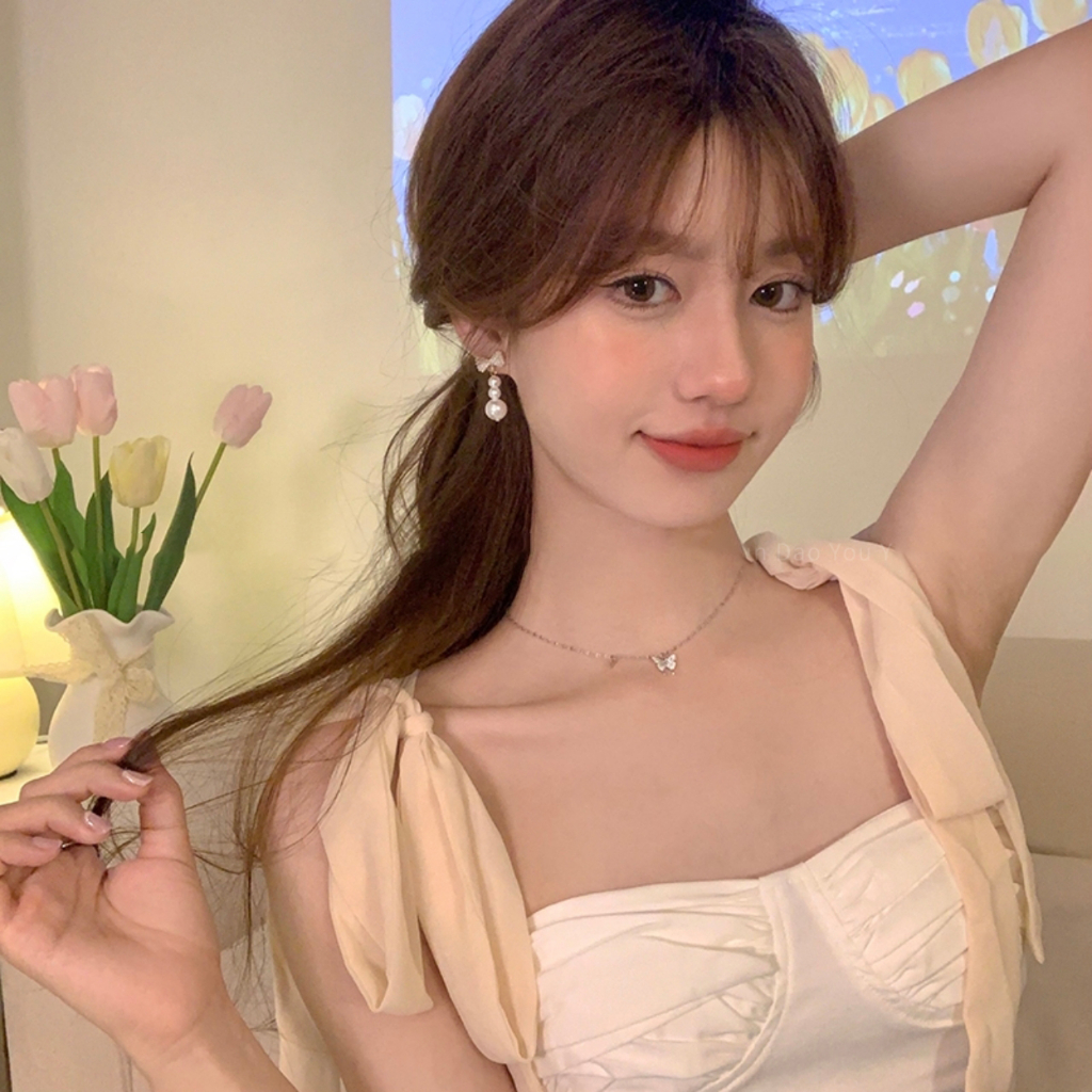 Bông tai/ Hoa tai 3 hạt có đính nơ