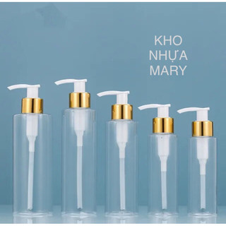 Chai nhựa trong suốt vòi nhấn vàng 100ml / 150ml / 200ml / 250ml / 300ml / 500ml - chai pet chiết mỹ phẩm
