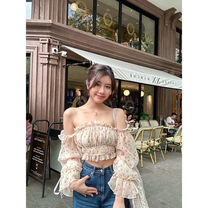 ÁO HOA NHÍ THUN NHÚN XINH XẮN MẶC ĐƯỢC 2 KIỂU VAI