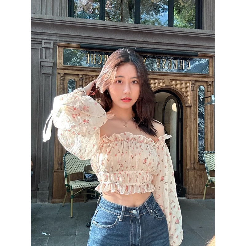 ÁO HOA NHÍ THUN NHÚN XINH XẮN MẶC ĐƯỢC 2 KIỂU VAI