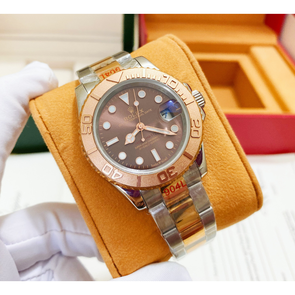 Đồng hồ Nam Rolexs tọa độ 3kim mặt nâu đờ mi vàng hồng máy nhật dòng cơ Automatic -40mm dây kim loại