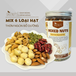 Hạt dinh dưỡng mix 6 loại greenuts hạt macca óc chó vàng óc chó đỏ hạnh nhân hạt điều hạt bí 500g