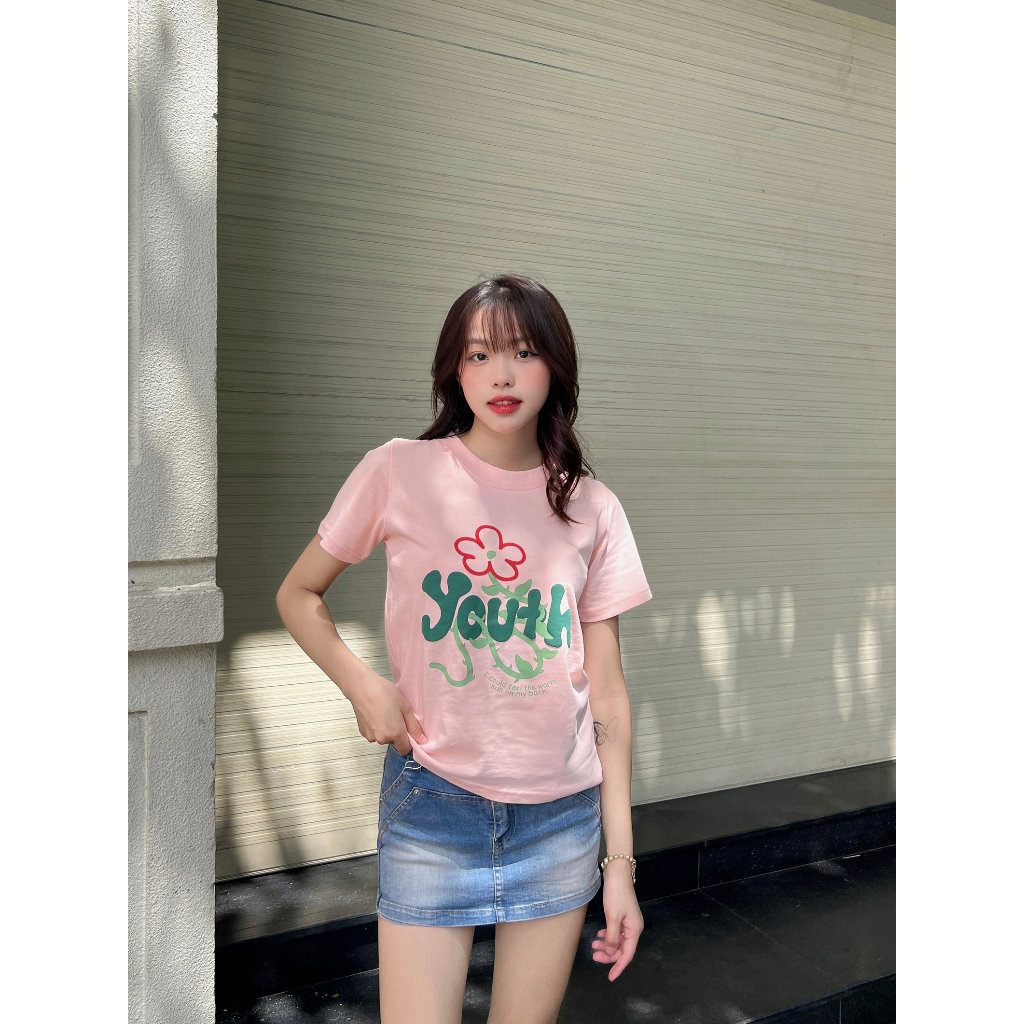 Áo thun Baby Tee nữ Youth Flower ngắn tay cổ tròn dáng vừa form rộng 250gsm Local Brand | Youth Power