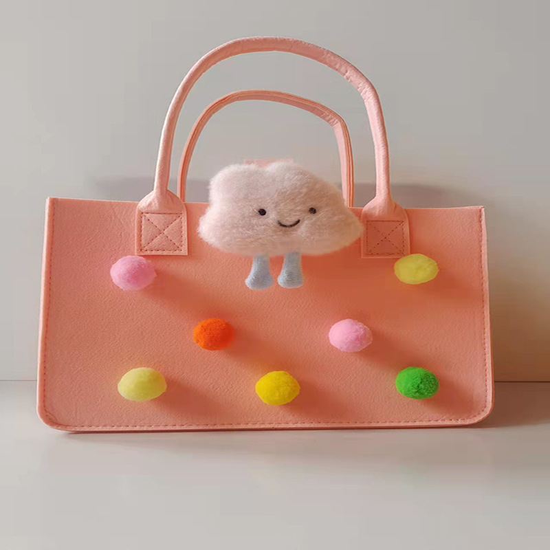 Túi Xách Vuông Bằng Vải Nỉ Gắn Gấu Bông Hoạt Hình Siêu Dễ Thương Phong Cách Hàn Quốc Cho Nữ