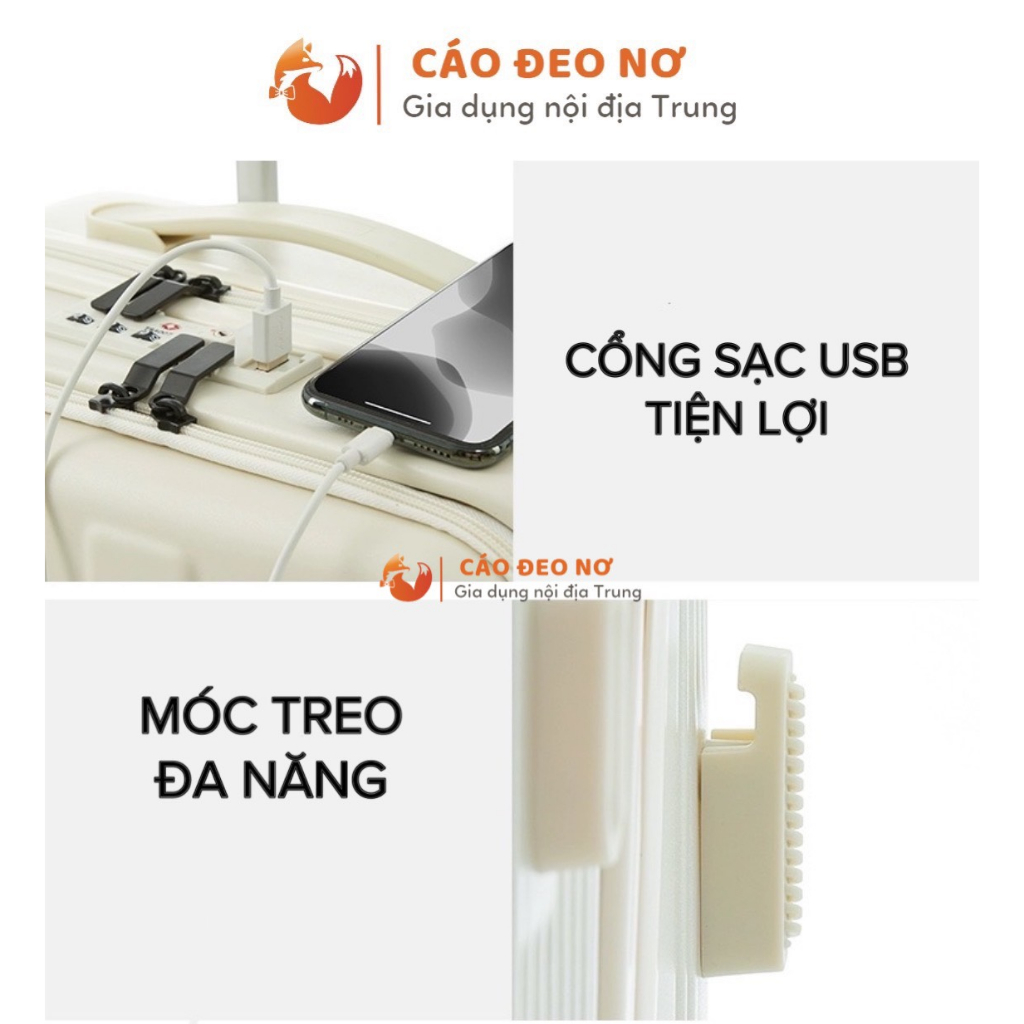 VALI LAMBASA CÓ NGĂN PHỤ, KHOÁ KÉO - Chân cắm USB size 20-26- CÁO ĐEO NƠ