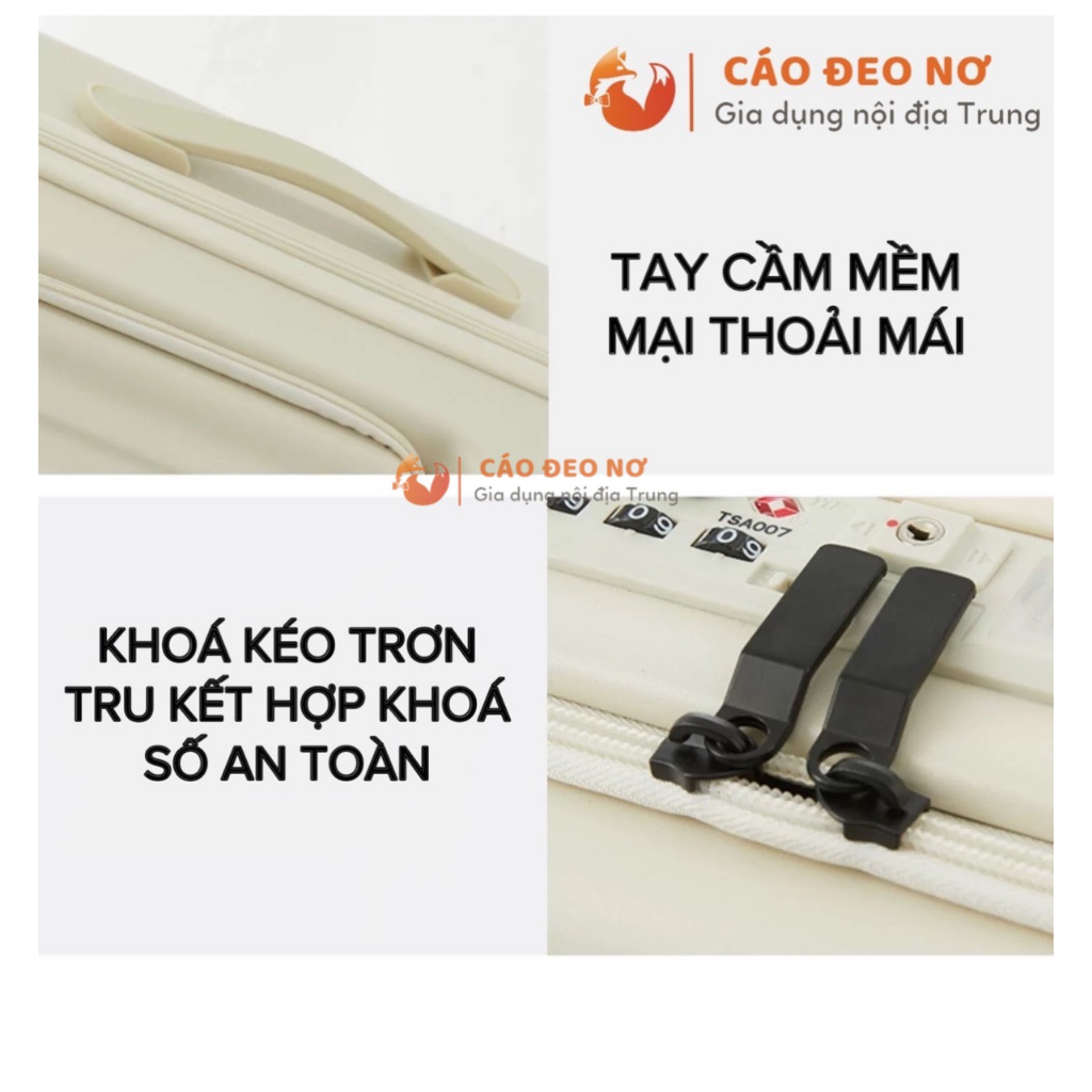 VALI LAMBASA CÓ NGĂN PHỤ, KHOÁ KÉO - Chân cắm USB size 20-26- CÁO ĐEO NƠ