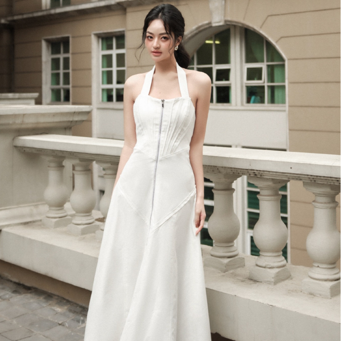 Váy Maxi Dài 2 Dây Cúp Ngang Xẻ Đùi Khóa Kim Loại Phía Sau SUNSHINE DRESS | NYA STUDIO