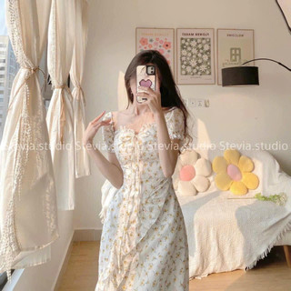 ĐẦM MIDI HOA VIỀN BÈO XẺ ĐÙI