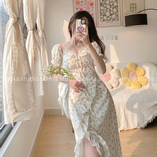 ĐẦM MIDI HOA VIỀN BÈO XẺ ĐÙI