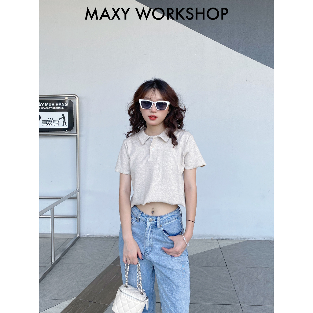 Áo thun polo sọc ngang dáng croptop năng động Polo Tee Maxy Workshop