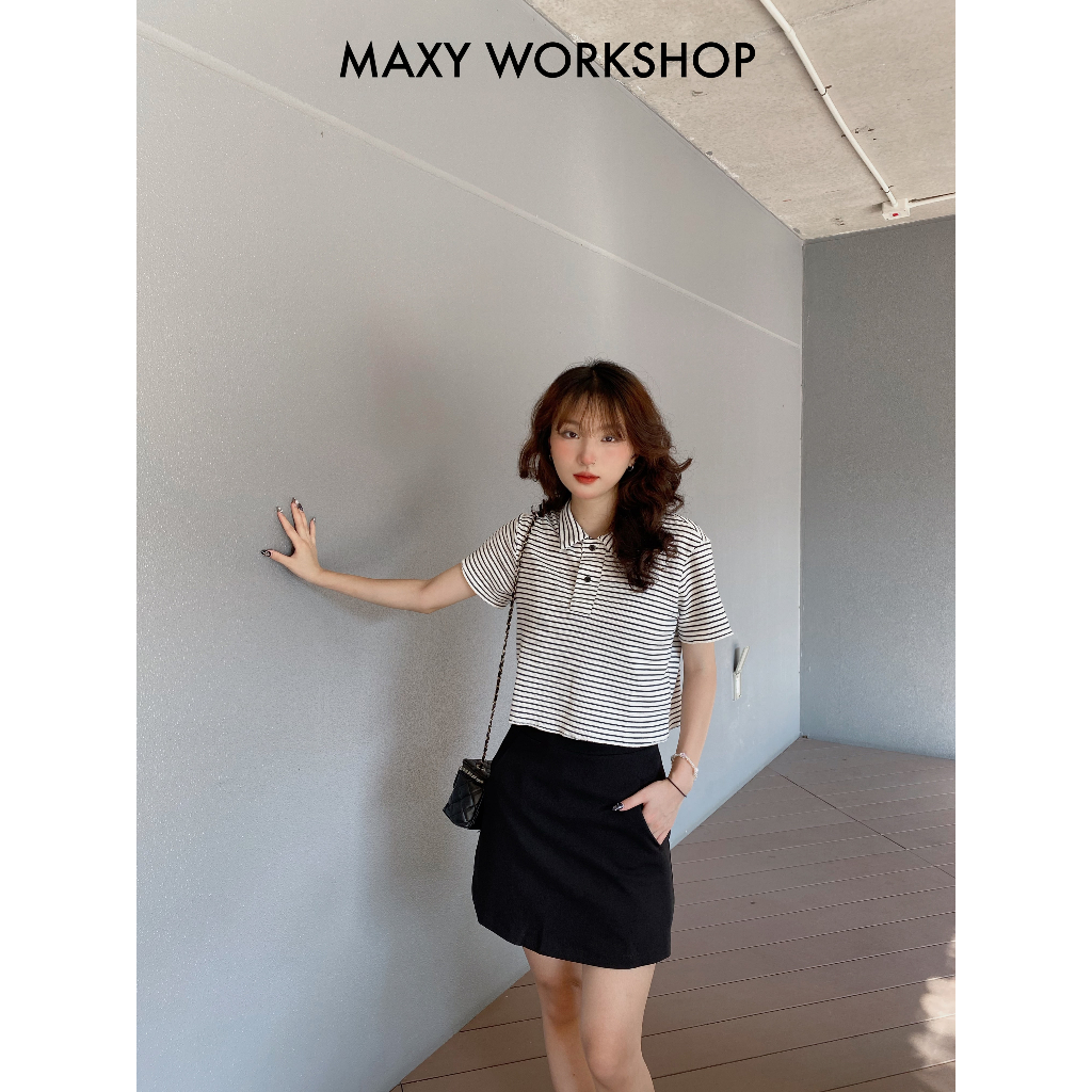 Áo thun polo sọc ngang dáng croptop năng động Polo Tee Maxy Workshop