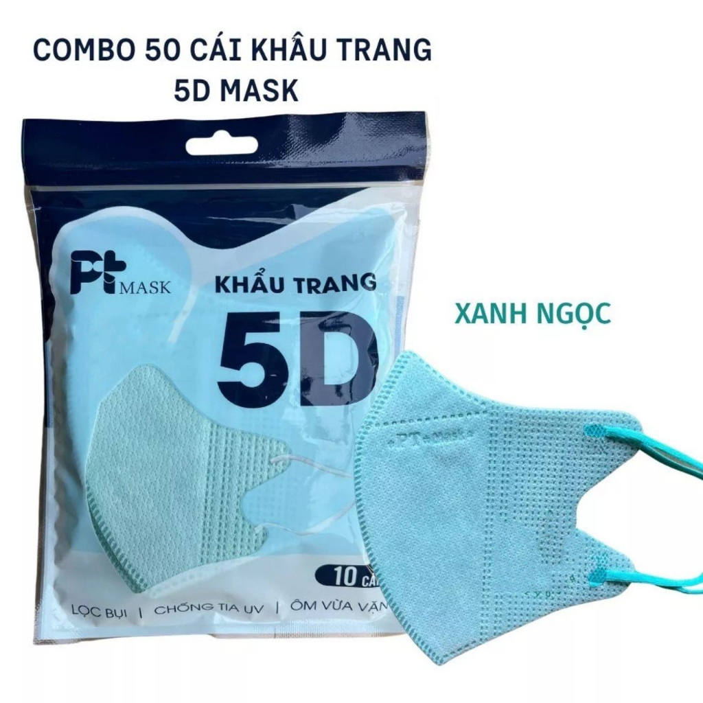 Combo 50 Cái Khẩu Trang 5D Phương Tuyến PT Mask HotTrend