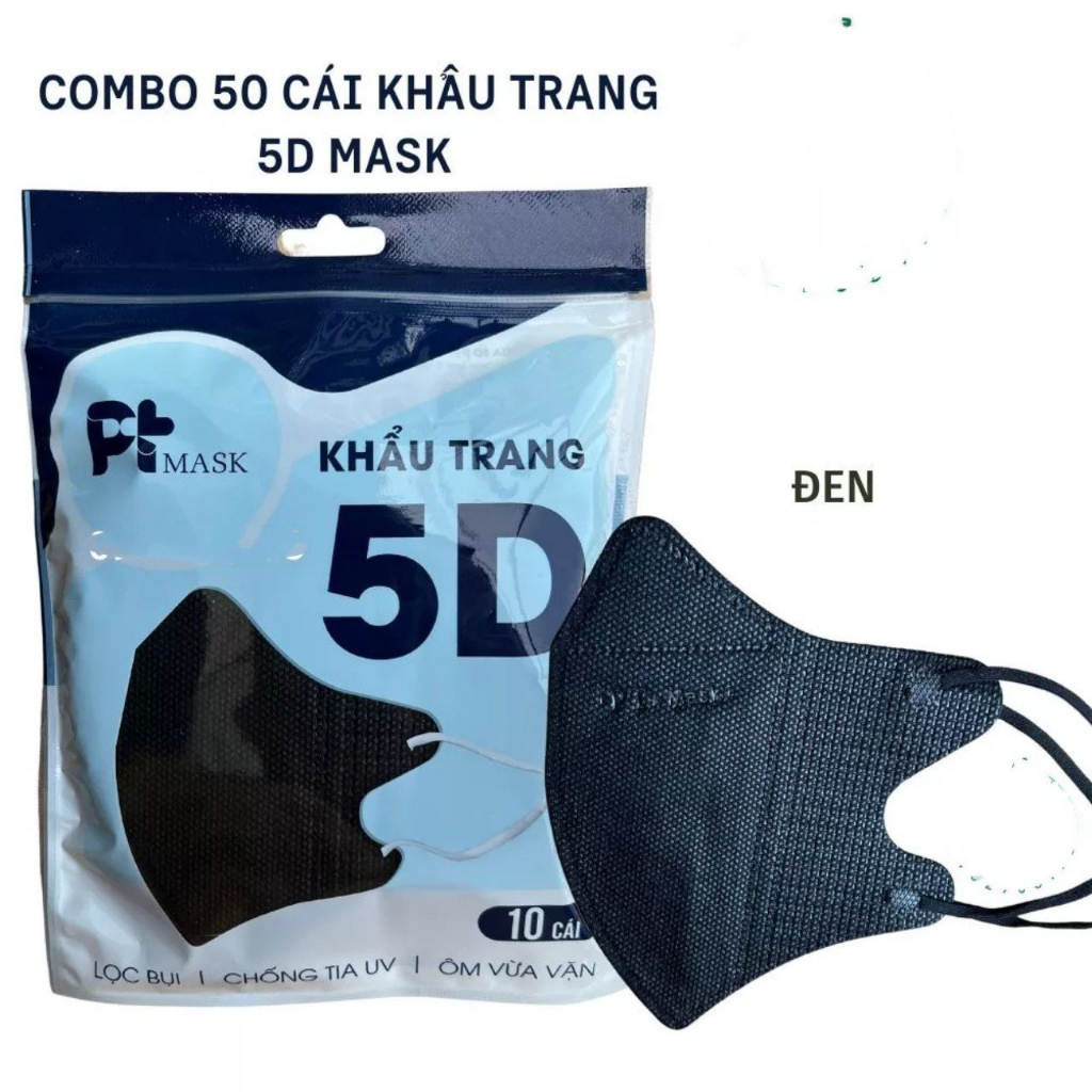 Combo 50 Cái Khẩu Trang 5D Phương Tuyến PT Mask HotTrend