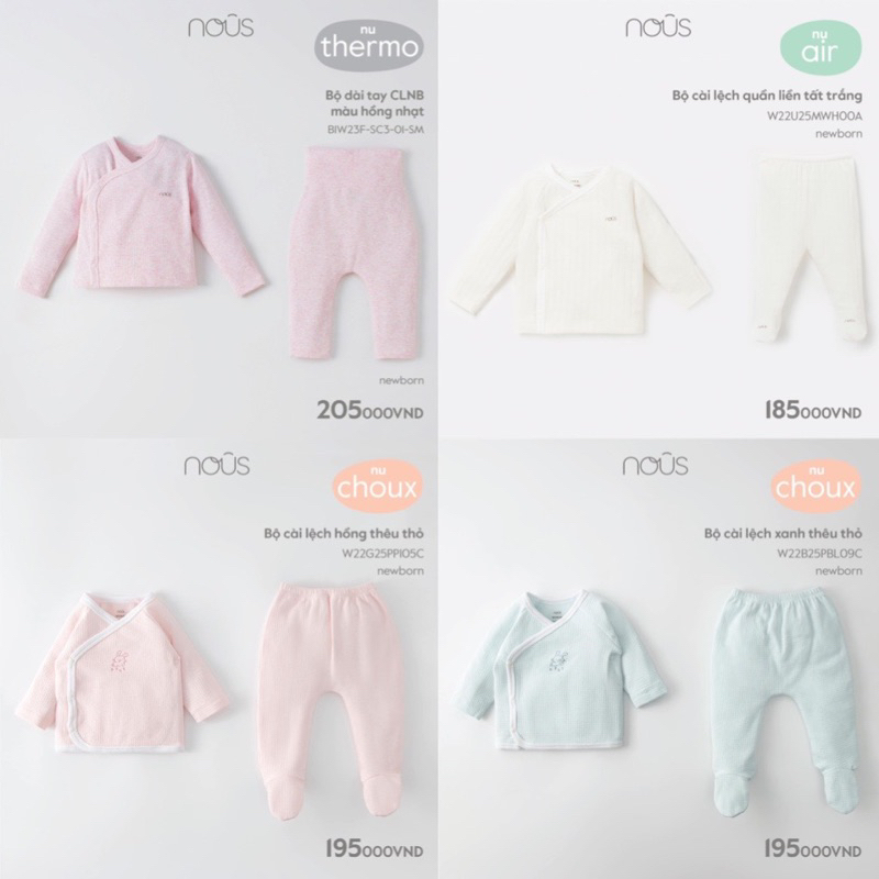 Các mẫu Newborn thu đông Nous vải dày dặn cho bé sơ sinh