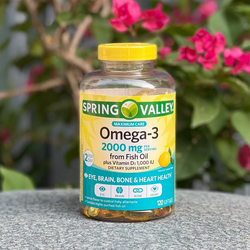 Omega 3 spring valley 2000mg plus vitamin D3 120 viên