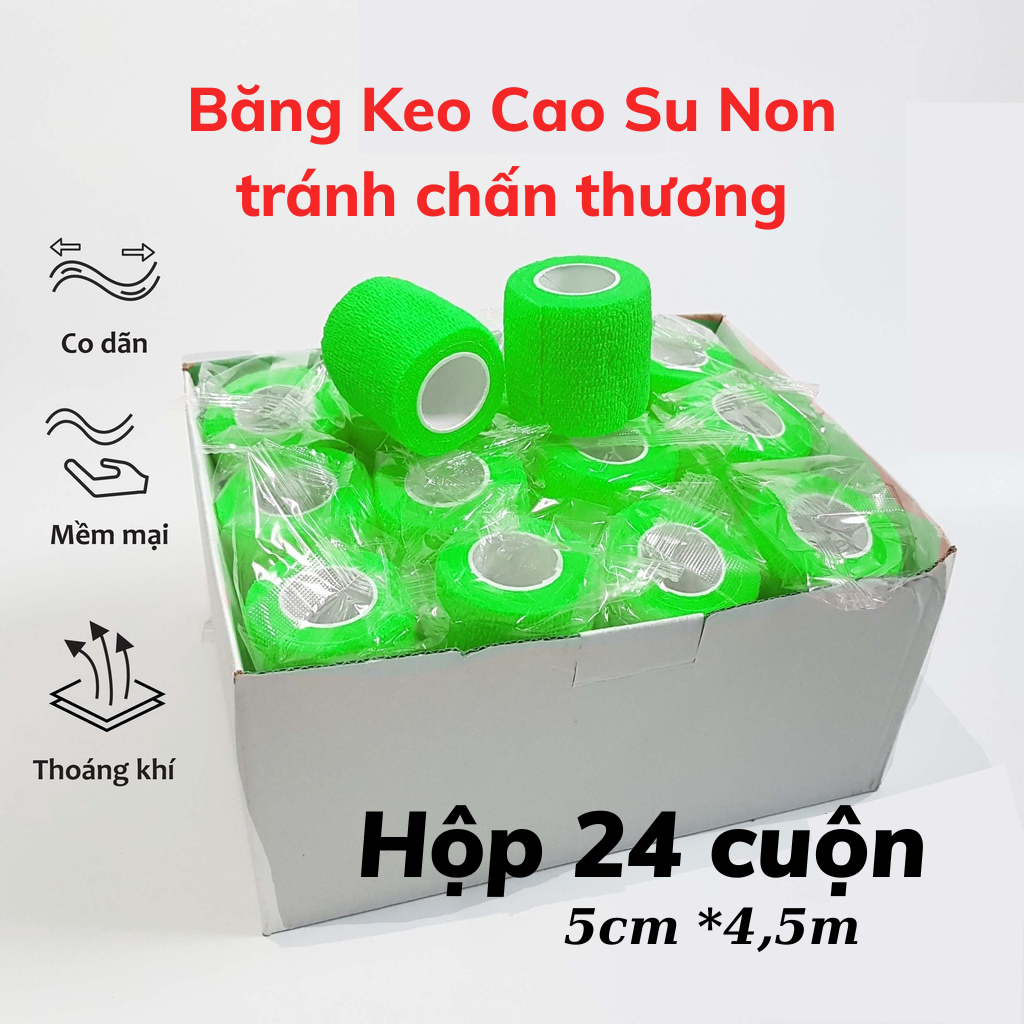 Hộp 24 Cuộn Băng Keo Thể Thao Loại 5cm, Hộp Băng Cuốn Bảo Vệ Mắt Cá Chân, Tay, Đầu Gối, Chống Căng Dãn Cơ