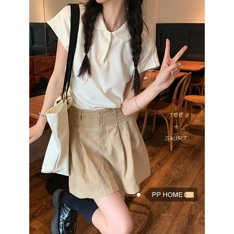 Chân váy Kaki chữ a phong cách Basic màu Kaki size S M L